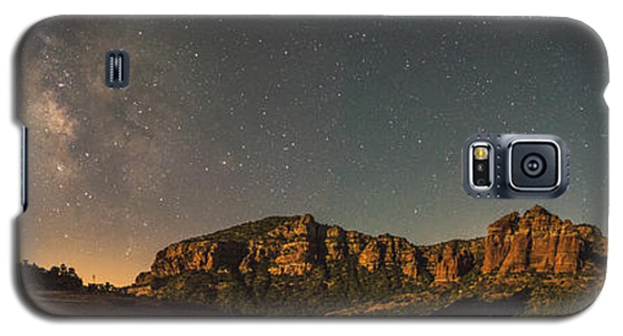 Milky Way Galaxy S5 Case featuring the photograph Panorama Milky way over Bell Rock, Arizona by Mati Krimerman