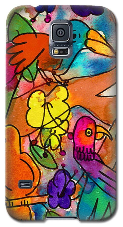 Birds Galaxy S5 Case featuring the painting Parrots by Nick Abrams Age Nine