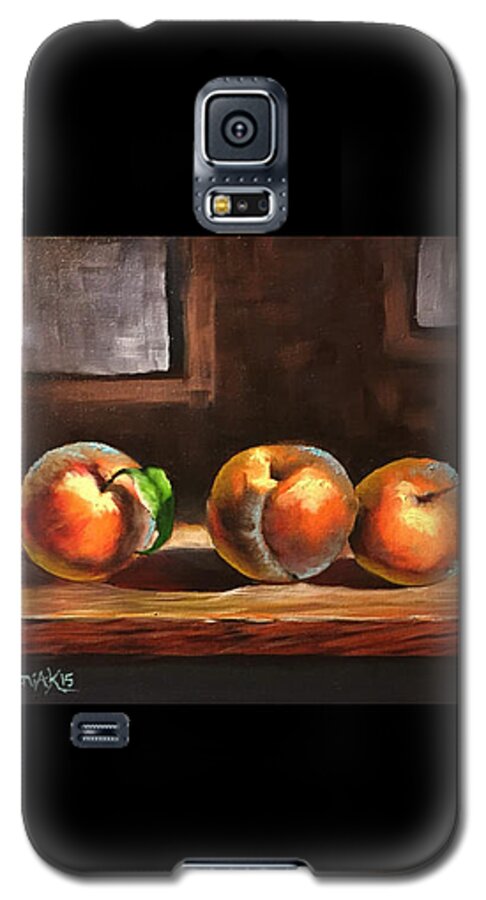 Peaches Fruit Board Painting Still Life Landscape Background Window Light Galaxy S5 Case featuring the painting Peaches by Justin Wozniak