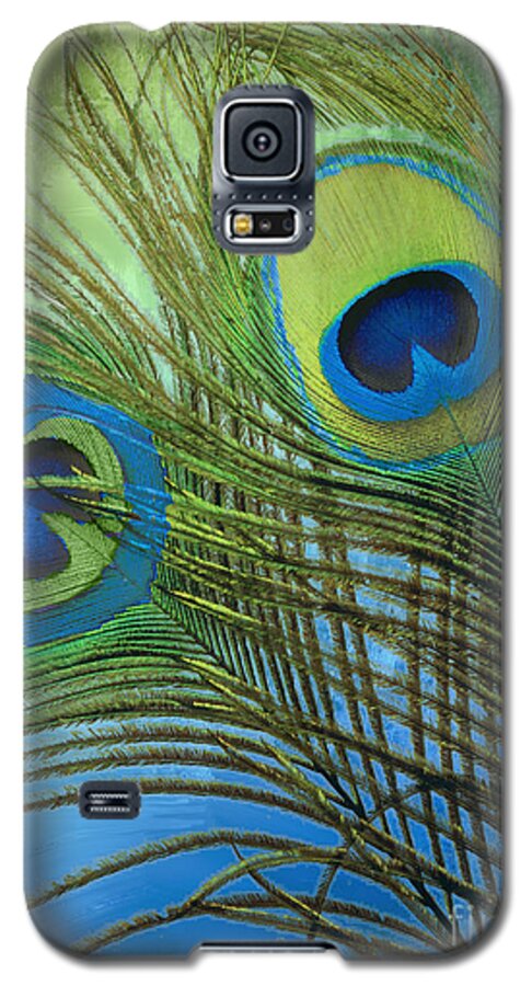 Peacock Feathers Galaxy S5 Case featuring the painting Peacock Candy Blue and Green by Mindy Sommers