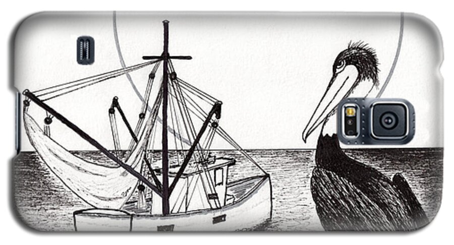 Pelican Galaxy S5 Case featuring the drawing Pelican Fishing Paradise C1 by Ricardos Creations