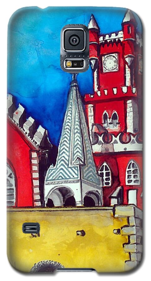 Lisboa Galaxy S5 Case featuring the painting Pena Palace in Portugal by Dora Hathazi Mendes
