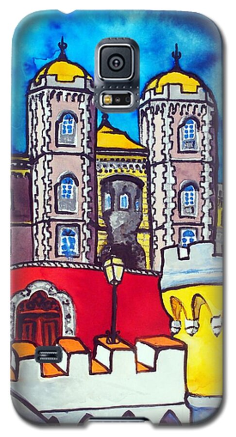 Palace Galaxy S5 Case featuring the painting Pena Palace in Sintra Portugal by Dora Hathazi Mendes