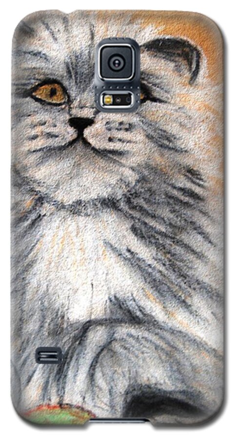 White And Grey Persian Cat Galaxy S5 Case featuring the mixed media Persian Cat by Angela Murray