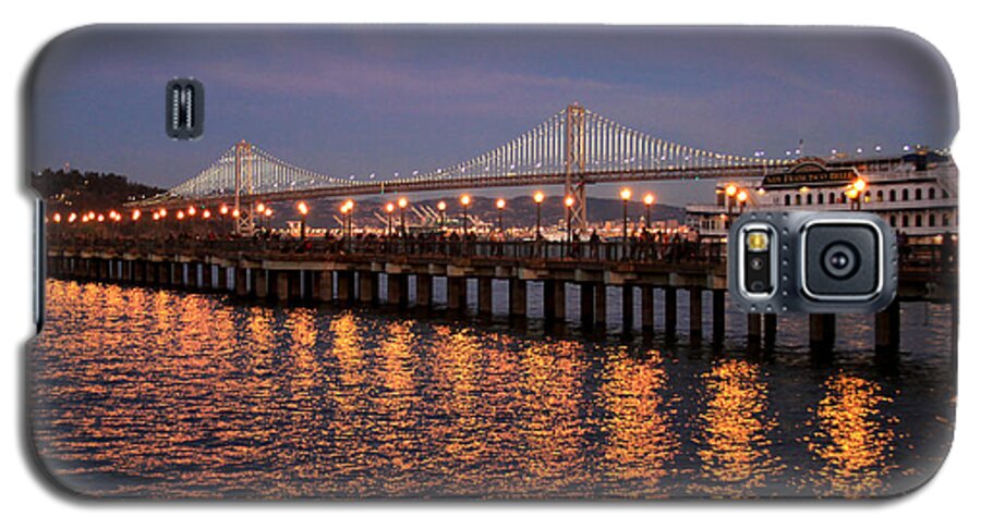 Bonnie Follett Galaxy S5 Case featuring the photograph Pier 7 and Bay Bridge Lights at Sunset by Bonnie Follett