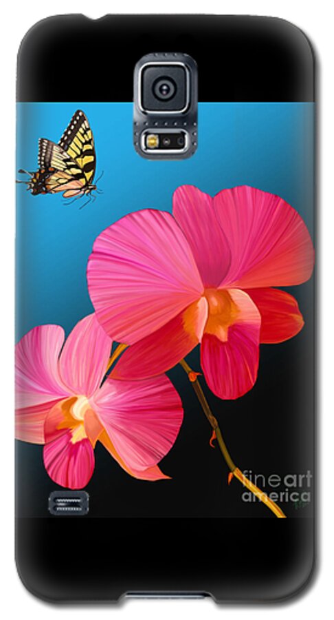 Pink Galaxy S5 Case featuring the painting Pink Lux Butterfly by Rand Herron