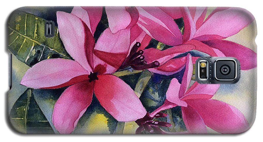 Plumeria Flowers Galaxy S5 Case featuring the painting Pink Plumeria Flowers by Hilda Vandergriff