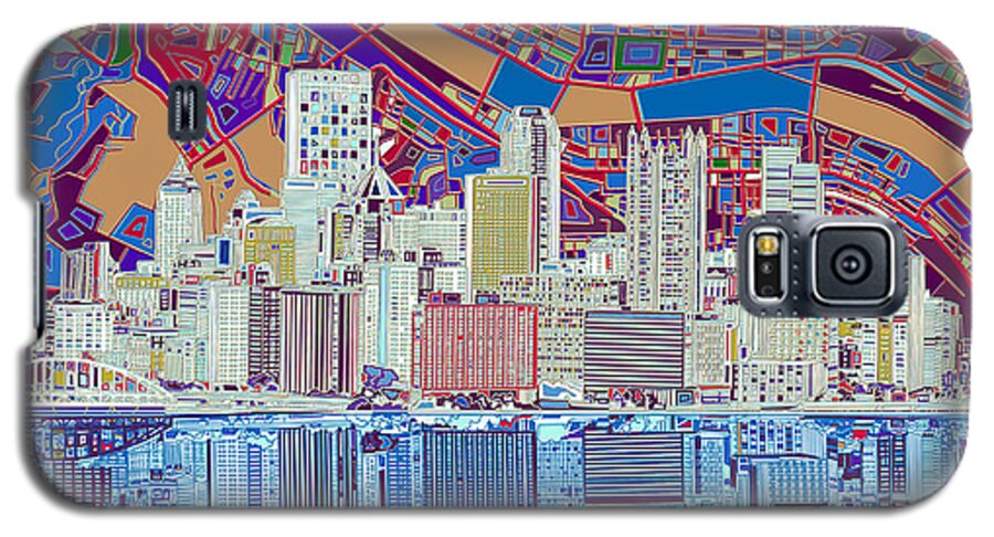 Pittsburgh Galaxy S5 Case featuring the painting Pittsburgh skyline abstract 6 by Bekim M