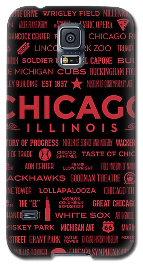 Chicago Galaxy S5 Case featuring the digital art Places of Chicago on Red on Black by Christopher Arndt