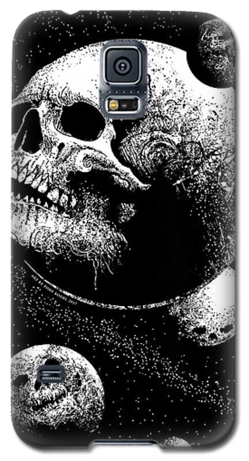 Tony Koehl; Sketch The Soul; Planets; Skull; Earth; Decay; Planetary Decay; Moon; Space; Black And White; Teeth; Death; Metal Galaxy S5 Case featuring the mixed media Planetary Decay by Tony Koehl