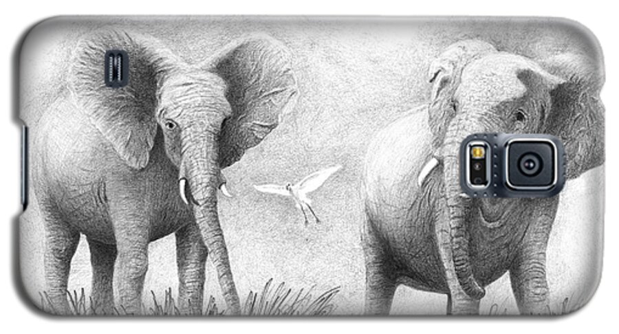 Elephants Galaxy S5 Case featuring the drawing Playtime by Phyllis Howard