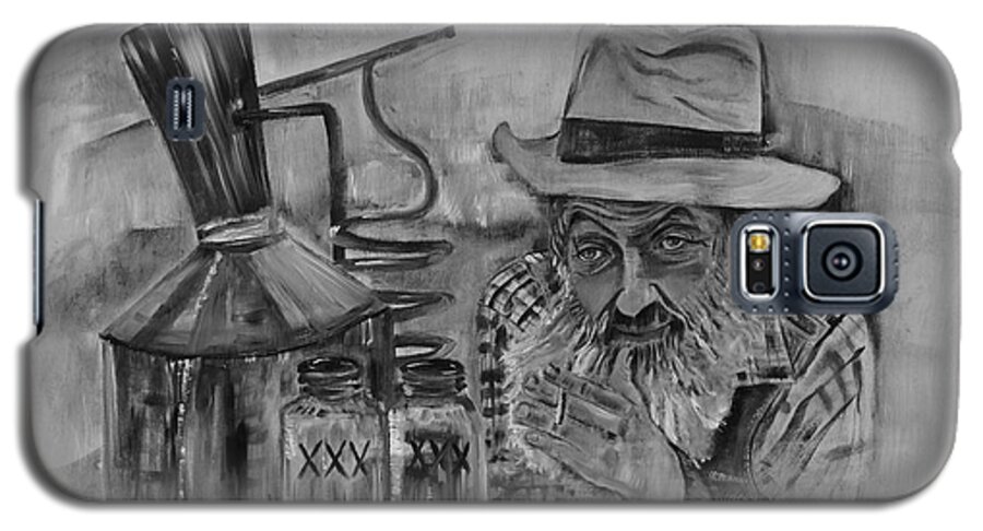 Popcorn Sutton Galaxy S5 Case featuring the painting Popcorn Sutton - Black and White - Waiting on Shine by Jan Dappen