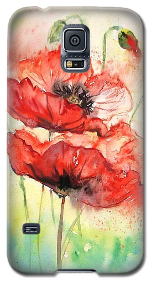 Red Poppy Galaxy S5 Case featuring the painting Poppies by Natalja Picugina