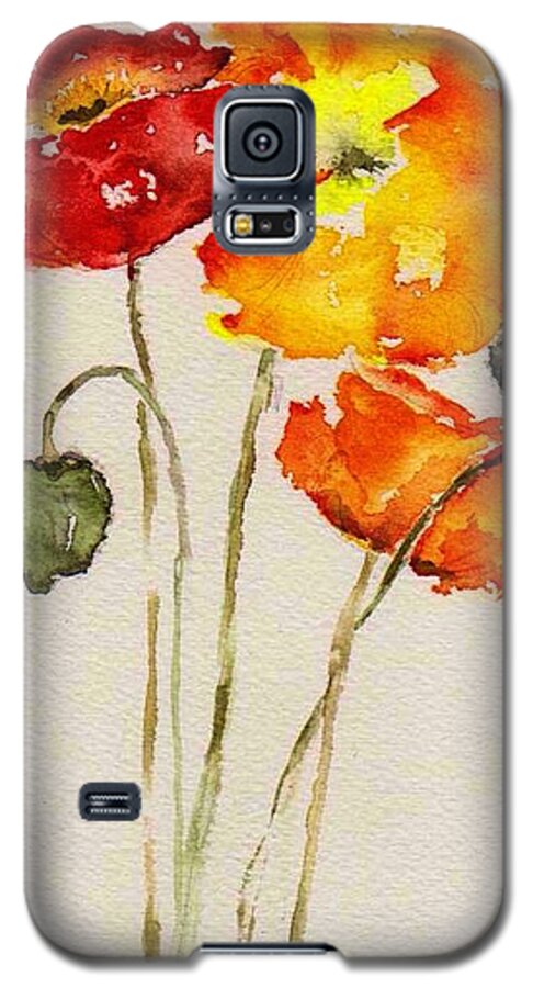 Watercolor Galaxy S5 Case featuring the painting Poppy Trio by Anne Duke