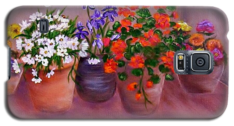 Flowers Galaxy S5 Case featuring the painting Pots of Flowers by Jamie Frier