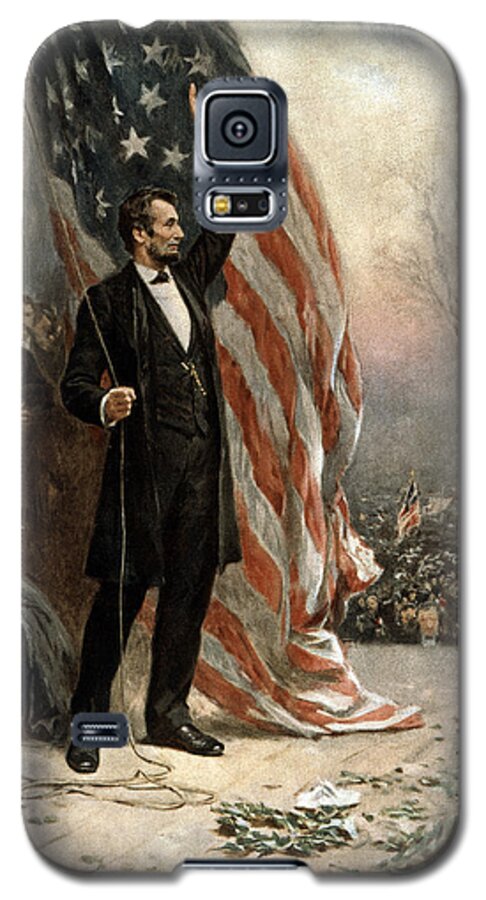 abraham Lincoln Galaxy S5 Case featuring the photograph President Abraham Lincoln - American Flag by International Images
