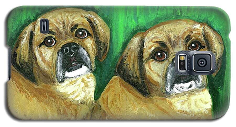 Dogs Paintings Galaxy S5 Case featuring the painting Puggles Bruno and Louie by Ania M Milo