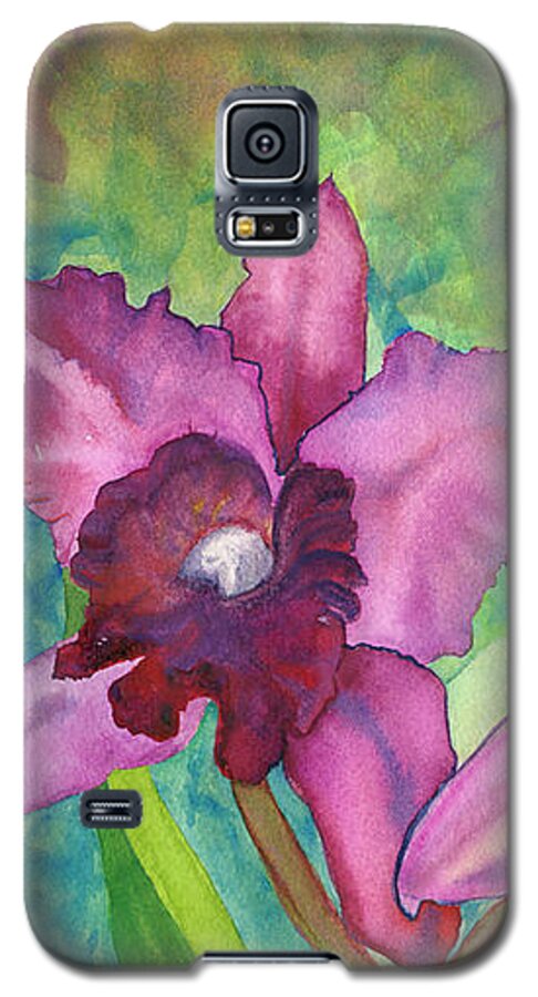  Orchid Galaxy S5 Case featuring the painting Purple Cattleya Orchid by Lisa Debaets