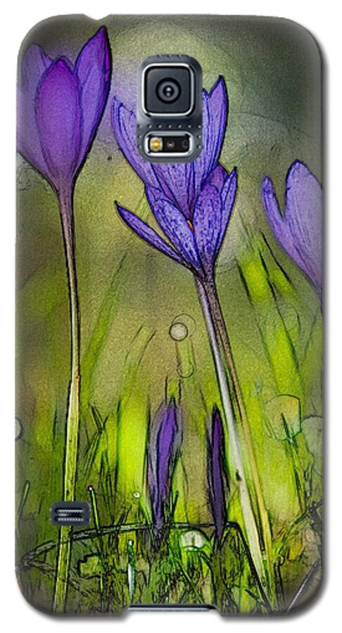 Bloom Galaxy S5 Case featuring the photograph Purple Crocus Flowers by Jean Bernard Roussilhe