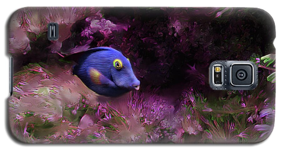 Fish Galaxy S5 Case featuring the digital art Purple Fish in Pink Grass by Lisa Redfern