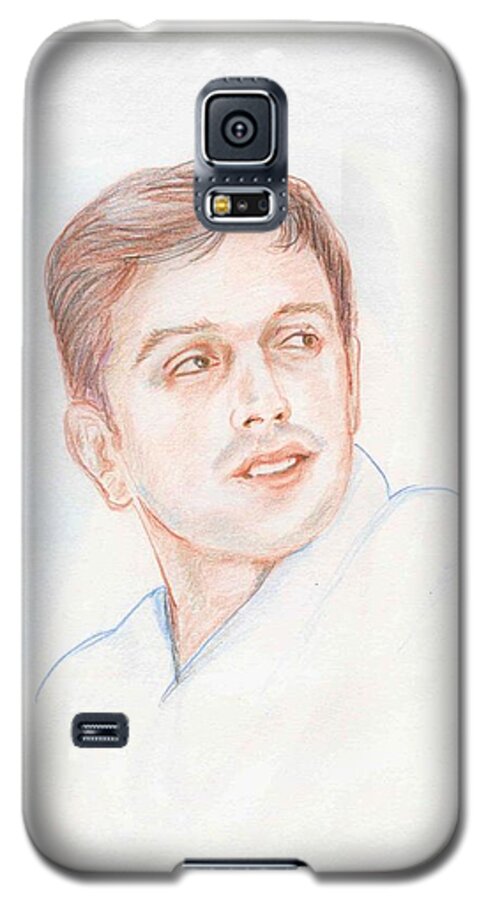 Cricketer Galaxy S5 Case featuring the drawing Rahul Dravid Indian Cricketer by Asha Sudhaker Shenoy
