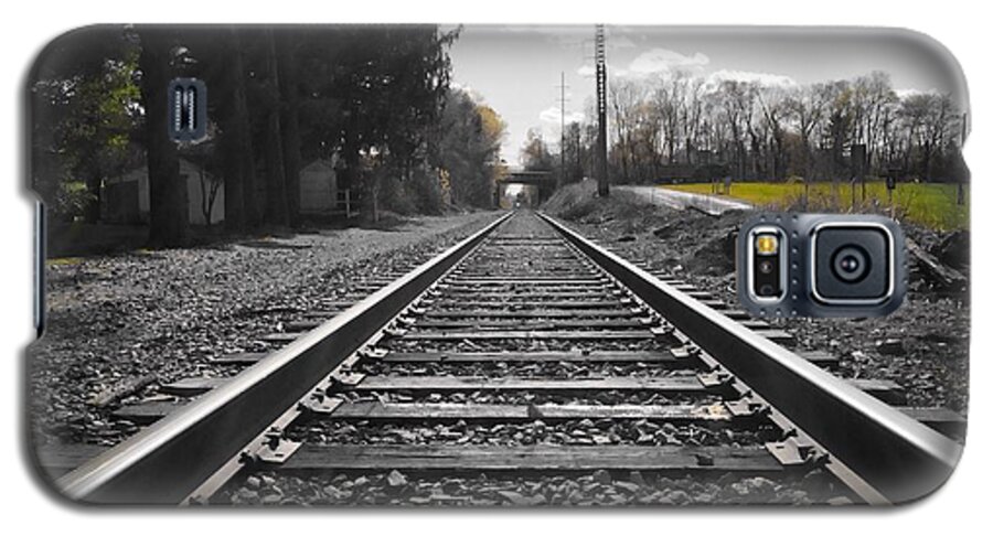 Railroad Tracks Galaxy S5 Case featuring the photograph Railroad Tracks BW by Chris Montcalmo