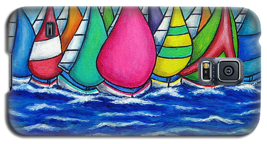  Boats Galaxy S5 Case featuring the painting Rainbow Regatta by Lisa Lorenz