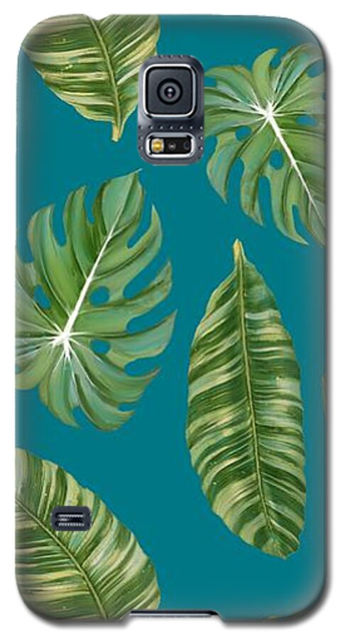 Tropical Galaxy S5 Case featuring the painting Rainforest Resort - Tropical Leaves Elephant's Ear Philodendron Banana Leaf by Audrey Jeanne Roberts