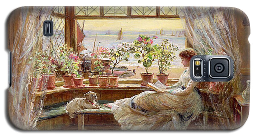 Dog Galaxy S5 Case featuring the painting Reading by the Window by Charles James Lewis