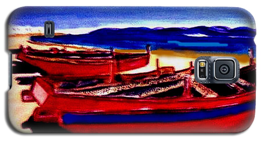 Boats Galaxy S5 Case featuring the painting Red Boats by Rusty Gladdish