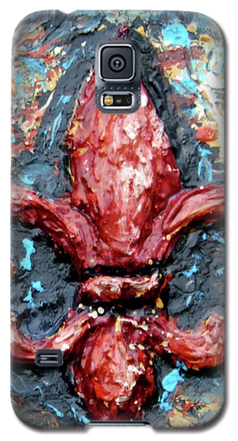 Fleur-de-lis Galaxy S5 Case featuring the painting Red Fleur De Lis by Genevieve Esson