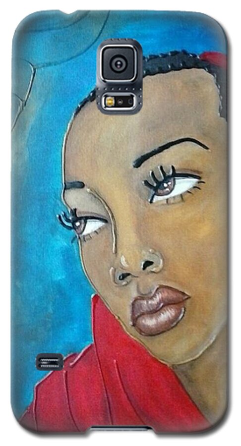 Black Woman Galaxy S5 Case featuring the painting Red scarf by Jenny Pickens