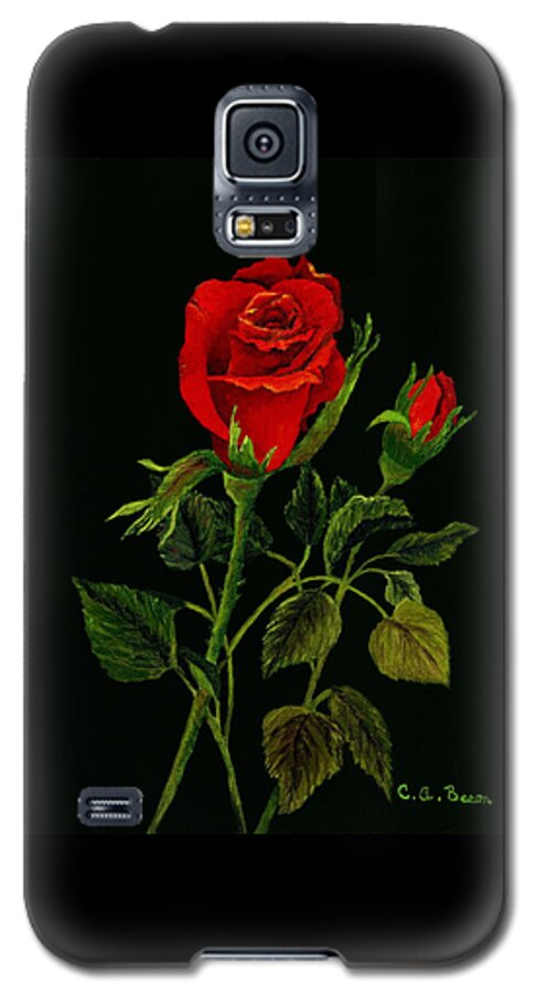 Rose Galaxy S5 Case featuring the painting Red Tango Rose Bud by Charlotte Bacon
