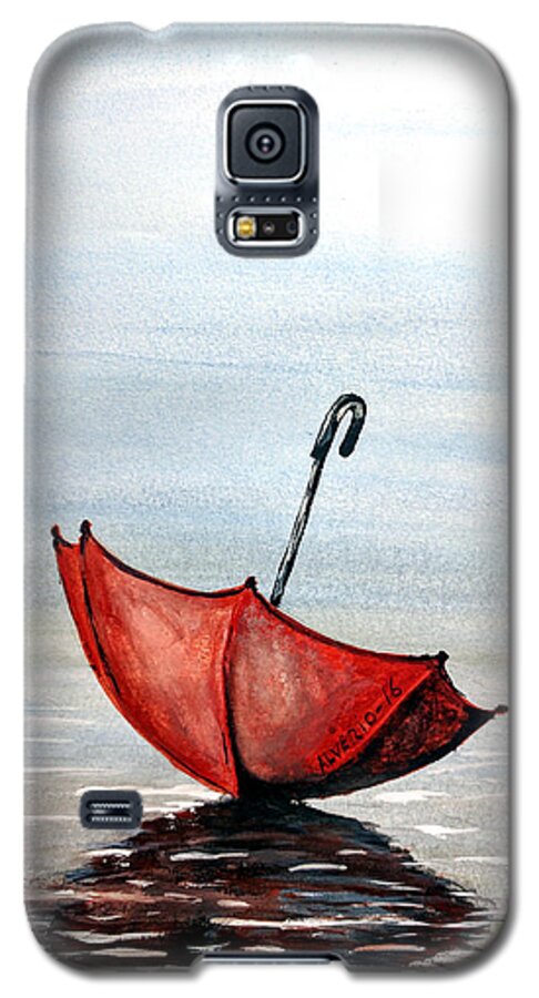 Red Galaxy S5 Case featuring the painting Red Umbrella by Edwin Alverio