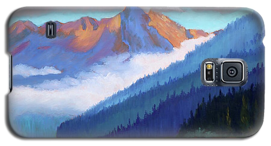 Redfish Lake Galaxy S5 Case featuring the painting Redfish Lake - Low Clouds by Kevin Hughes