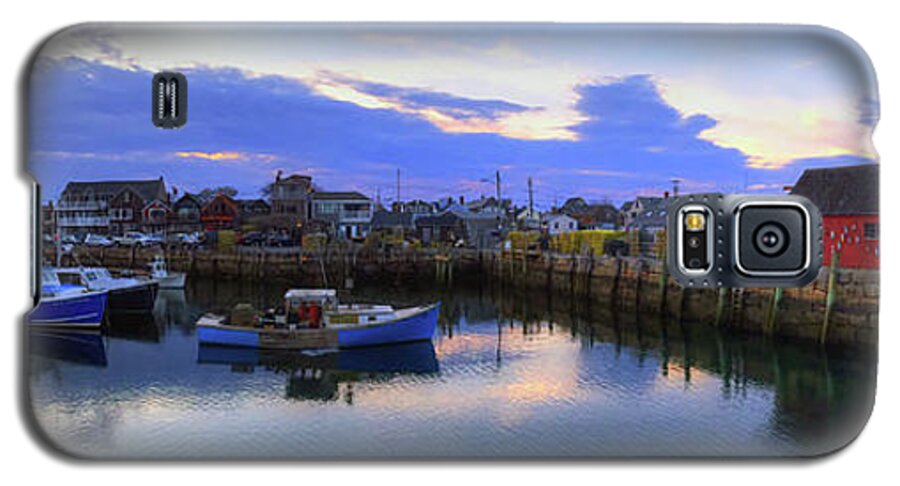 Rockport Galaxy S5 Case featuring the photograph Rockport Harbor Sunset Panoramic with Motif No1 by Joann Vitali