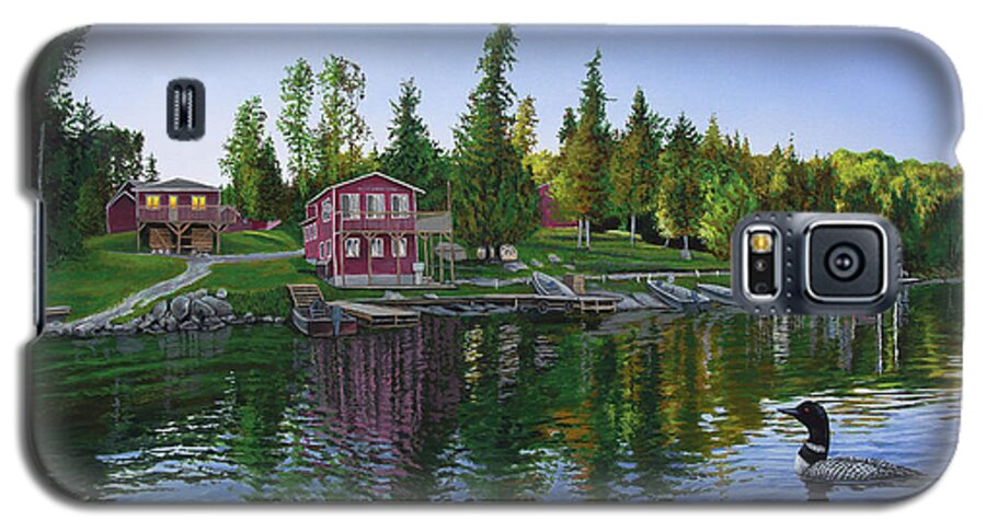 Landscape Galaxy S5 Case featuring the painting Rocky Shore Lodge by Anthony J Padgett