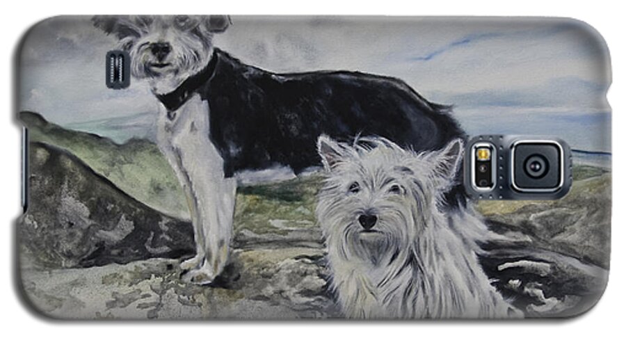 Bearded Terrier Galaxy S5 Case featuring the painting Roxie And Skye by James Lavott