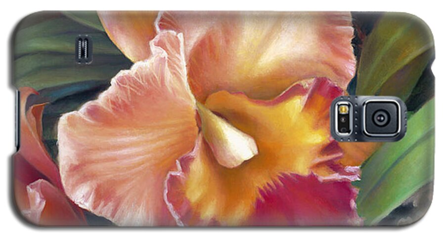 Cattleya Galaxy S5 Case featuring the painting Ruffled Peach Cattleya Orchid by Nancy Tilles