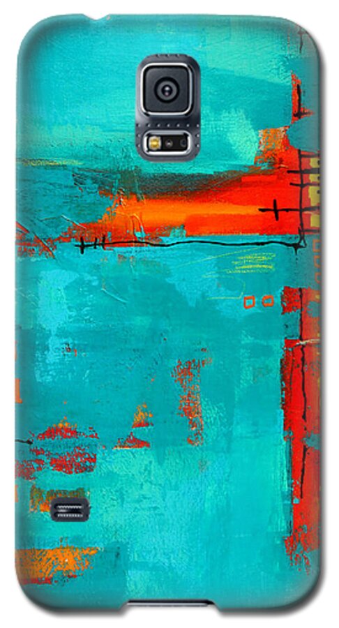 Turquoise Abstract Galaxy S5 Case featuring the painting Rusty by Nancy Merkle
