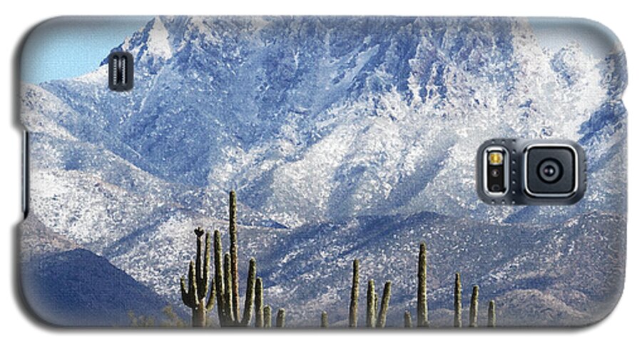 Saguaros At Four Peaks With Snow Galaxy S5 Case featuring the photograph Saguaros At Four Peaks With Snow by Tom Janca