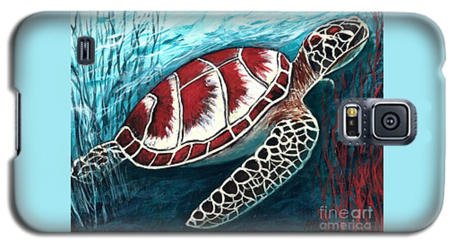 #seaturtle @worldwildlifefund #turtle #ocean #conservation #environmentalart #sea #seaturtleconservancy Galaxy S5 Case featuring the painting Sea Turtle by Allison Constantino