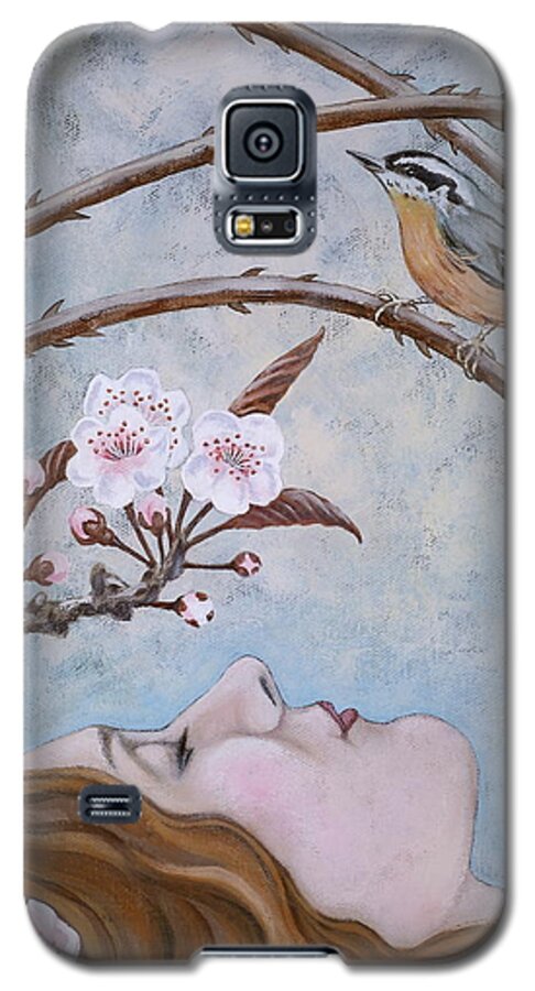 Red Created Nuthatch Galaxy S5 Case featuring the painting She Dreams the Spring by Sheri Howe