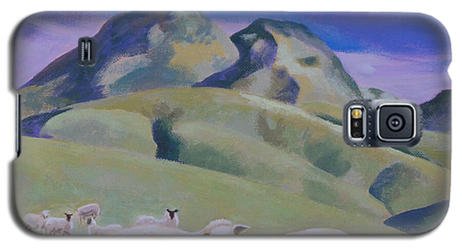 Landscape Galaxy S5 Case featuring the painting Sheep at Sutter Buttes by Susan McNally