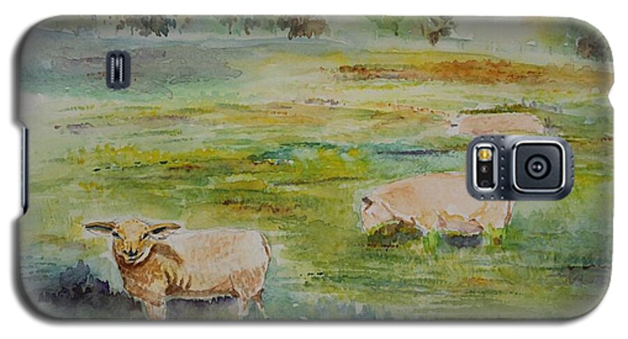 Sheep Galaxy S5 Case featuring the painting Sheep in pasture by Geeta Yerra