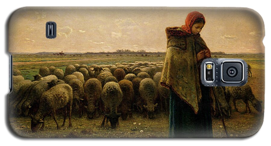 Shepherdess Galaxy S5 Case featuring the painting Shepherdess with her Flock by Jean Francois Millet