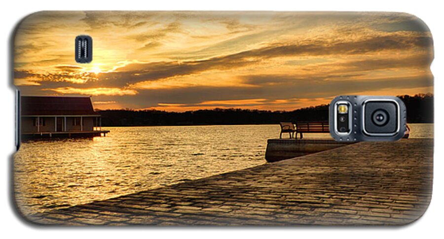  Sunset Galaxy S5 Case featuring the photograph Sitting On The Dock Of The Lake by Mark Miller