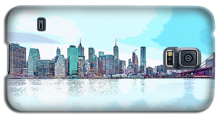 New York Galaxy S5 Case featuring the digital art Skyline of New York City, United States in Blues by Anthony Murphy