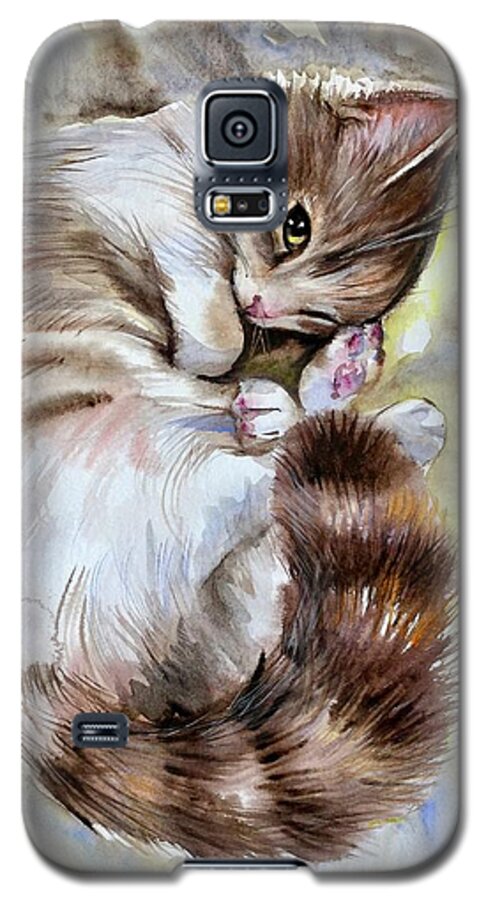 Animal Galaxy S5 Case featuring the painting Sleepy cat 2 by Katerina Kovatcheva