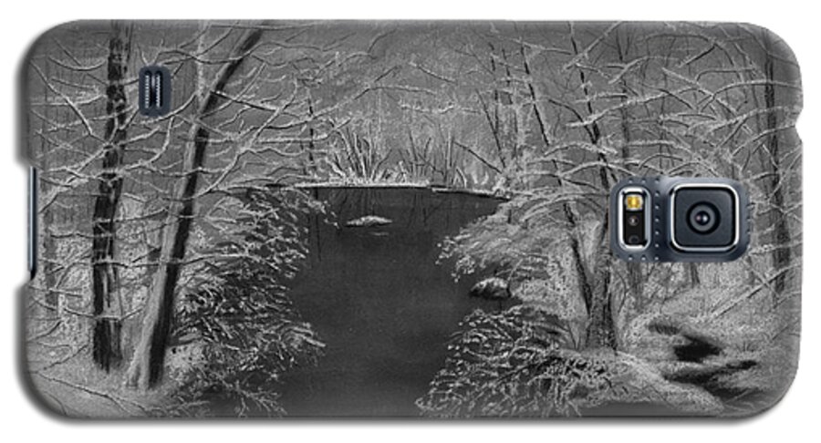 Black And White Galaxy S5 Case featuring the painting Snowy River by Lynn Quinn